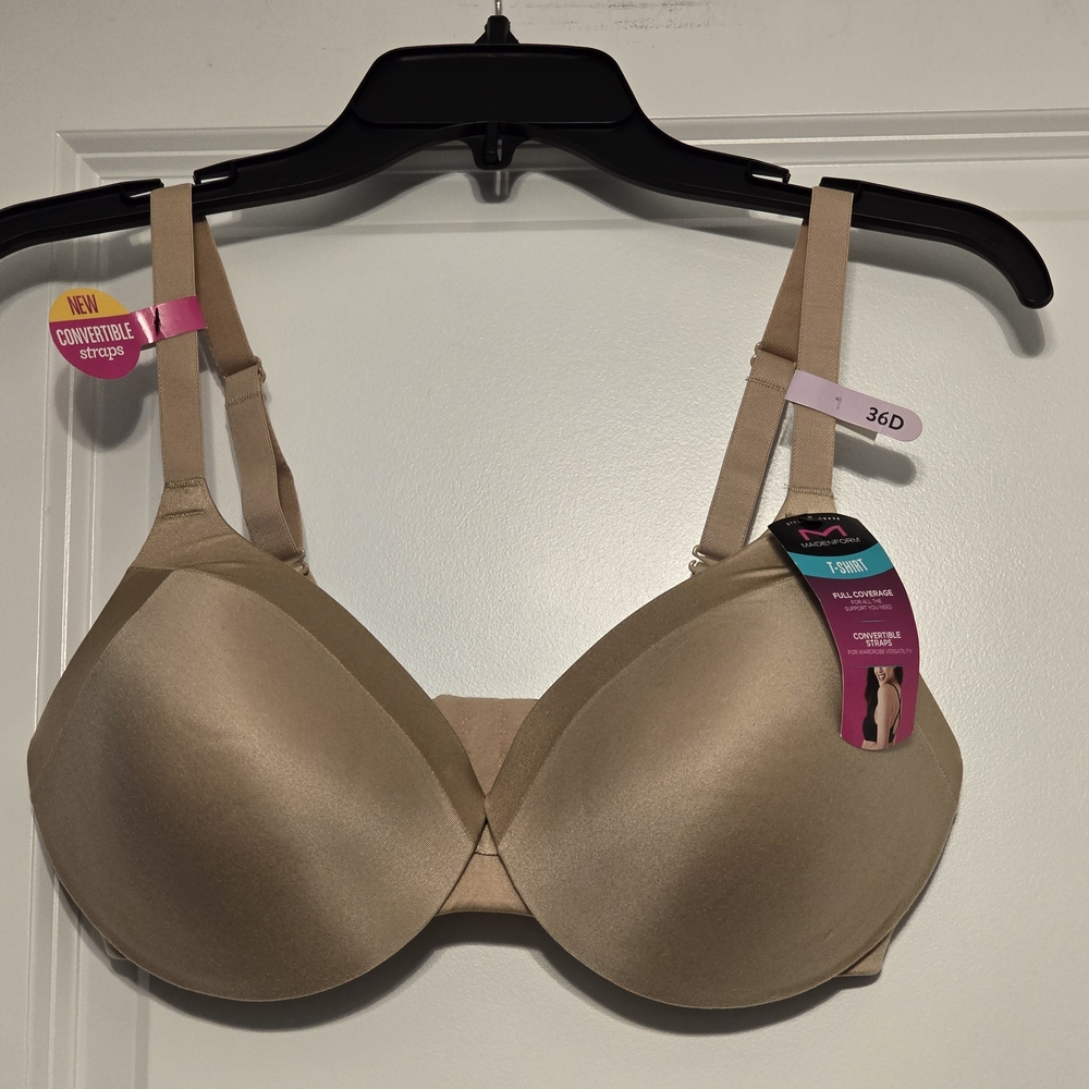 NEW Maidenform Tan 36D Bra, Comfort Devotion T-Shirt Full Coverage #09436